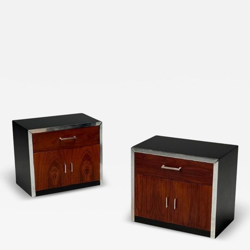 Milo Baughman Milo Baughman Style Mid Century Modern Nightstands Rosewood Chrome 1970s