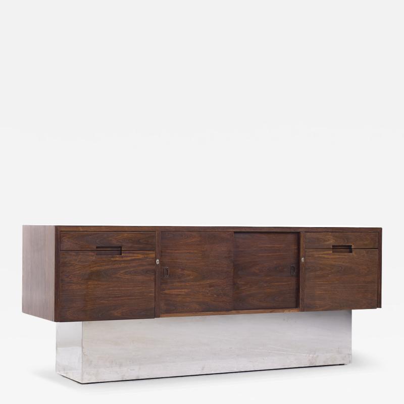 Milo Baughman Milo Baughman Style Mid Century Rosewood and Chrome Plinth Credenza