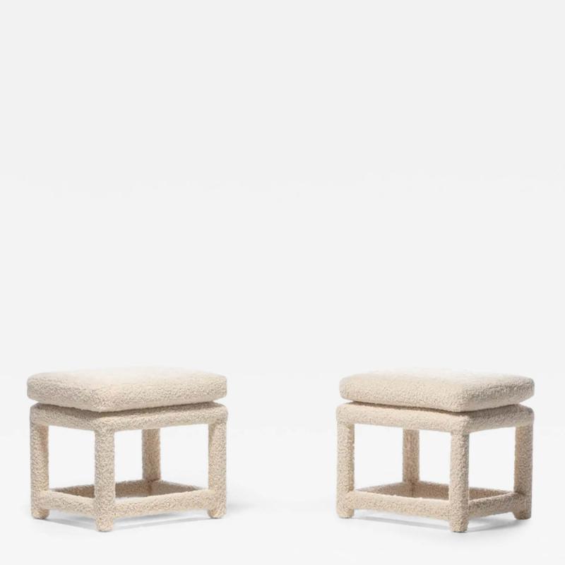 Milo Baughman Milo Baughman Style Pair of Parsons Ottomans Benches in Ivory Boucl 