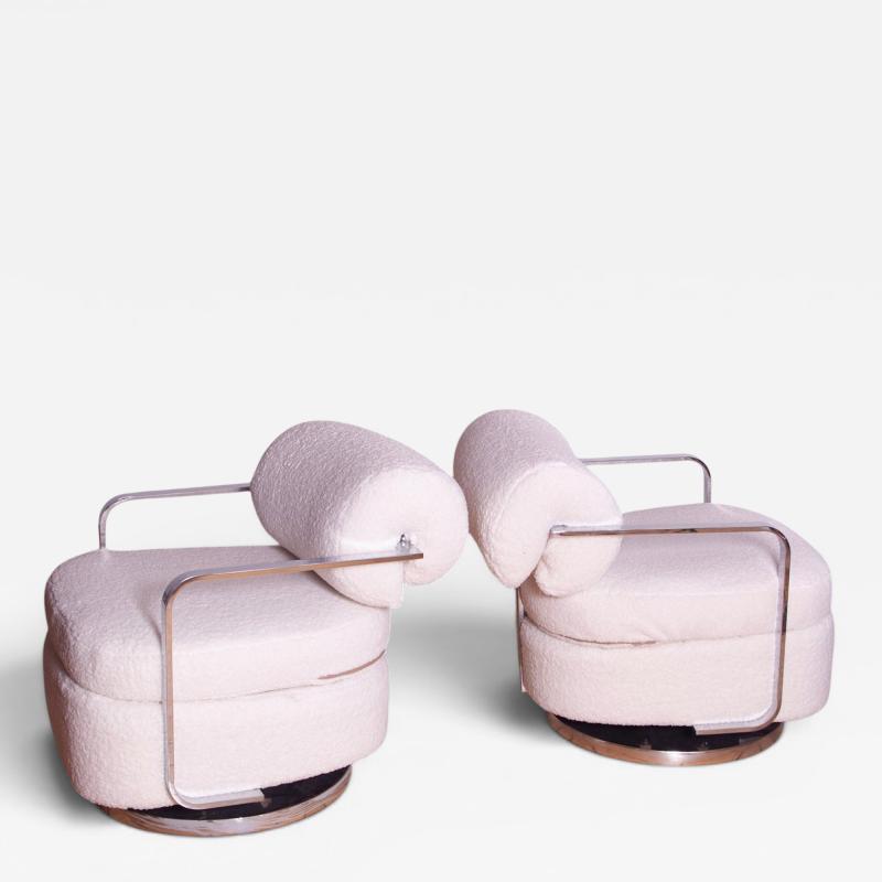 Milo Baughman Milo Baughman Swivel Lounge Chairs in Boucle 1960s Modern Design