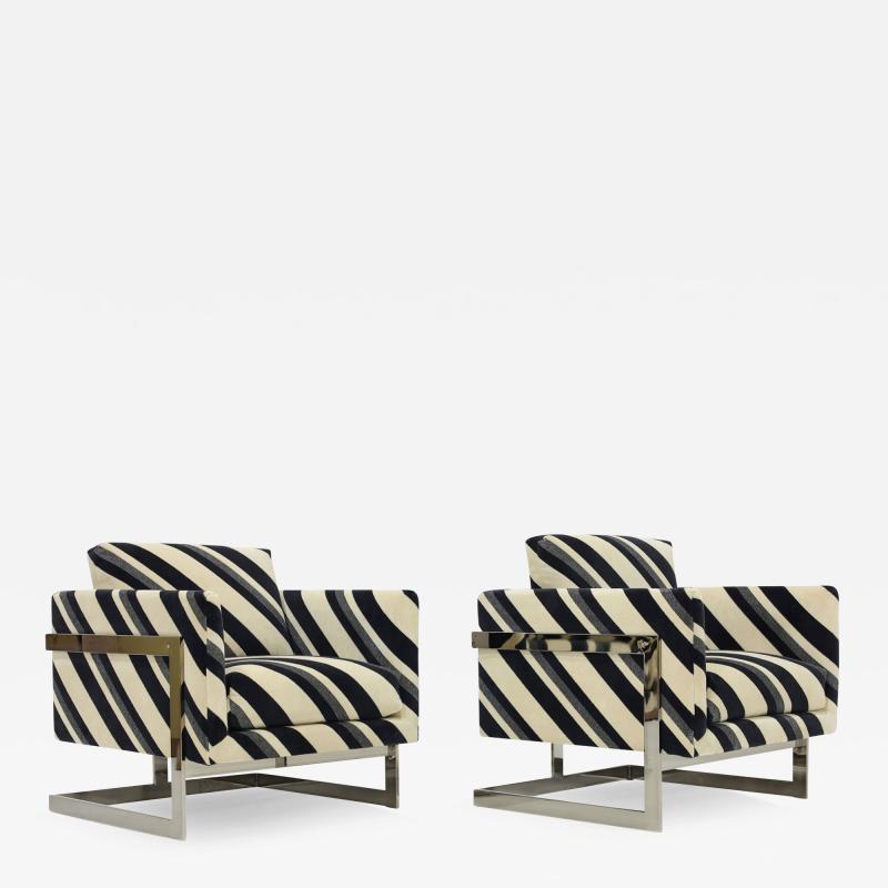 Milo Baughman Milo Baughman T Back Lounge Chairs in Kelly Wearstler Sereno Stripe Velvet