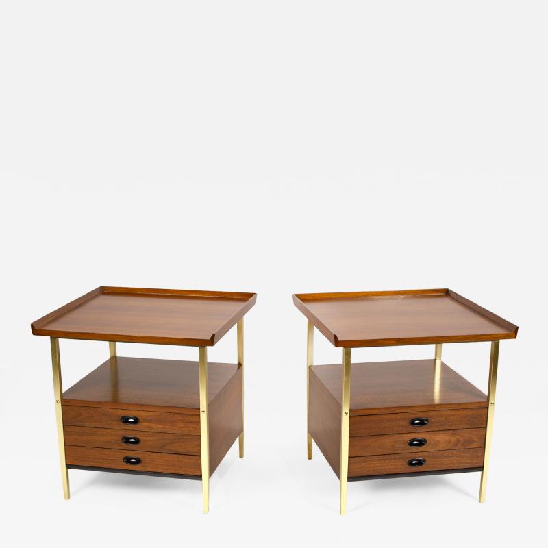 Milo Baughman Milo Baughman for Arch Gordon Walnut and Solid Brass Nightstands