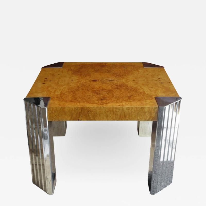 Milo Baughman Milo Baughman for Pace Burl and Chrome End Table