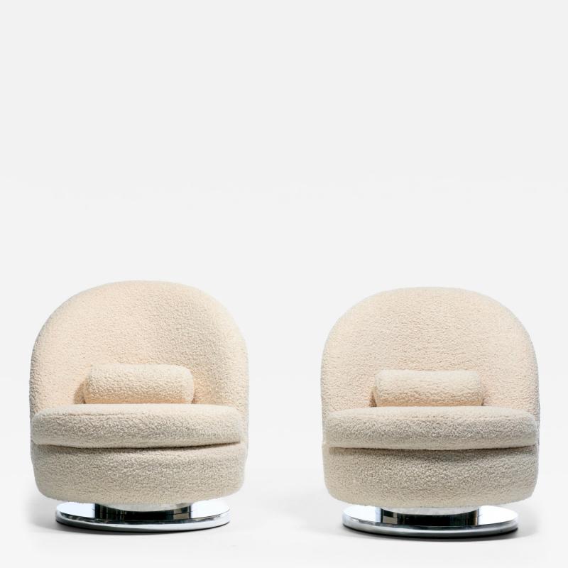 Milo Baughman Milo Baughman for Thayer Cogggin Swivel and Tilt Lounge Chairs in Ivory Boucl 