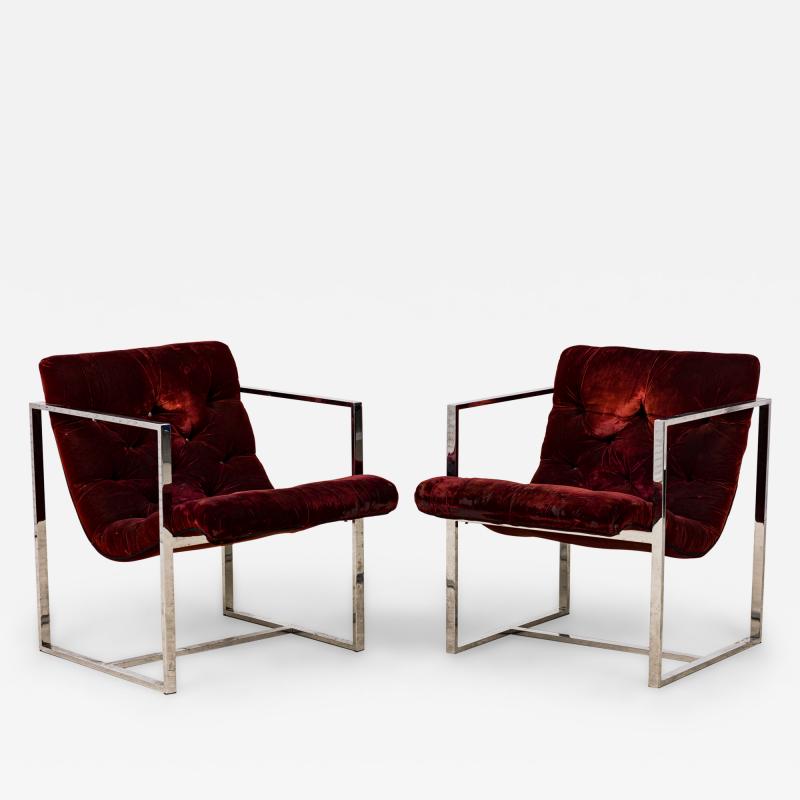 Milo Baughman Milo Baughman for Thayer Coggin American Dark Crimson Scoop Lounge Armchairs