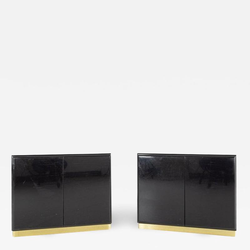 Milo Baughman Milo Baughman for Thayer Coggin Black Lacquer and Brass Nightstands Pair