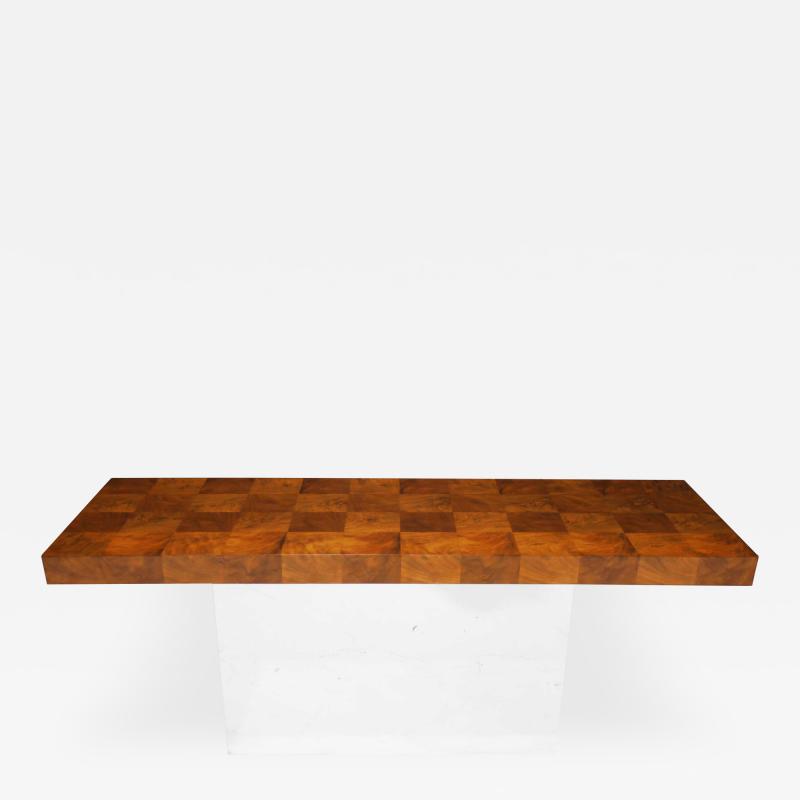 Milo Baughman Milo Baughman for Thayer Coggin Burl Parquet Top Console