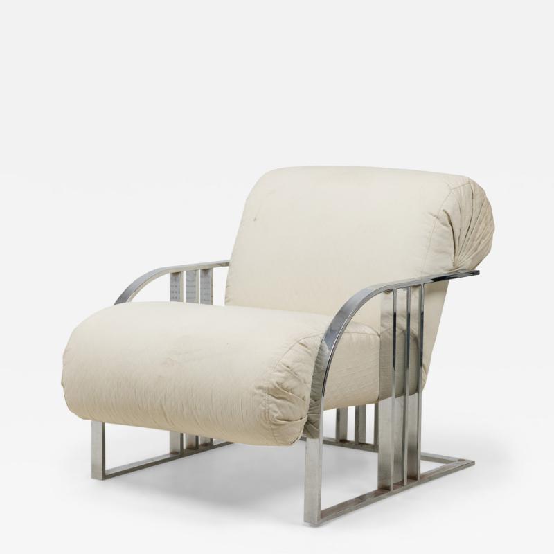 Milo Baughman Milo Baughman for Thayer Coggin Chrome Off White Upholstered Scroll Armchair