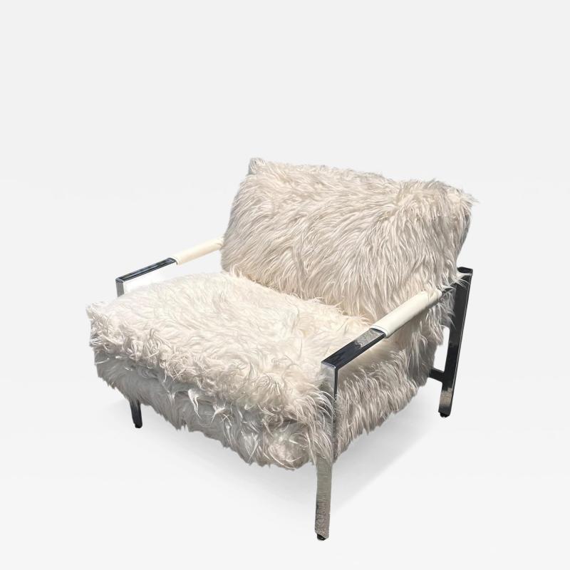 Milo Baughman Milo Baughman for Thayer Coggin Chrome and Flokati Faux Fur Lounge Chair
