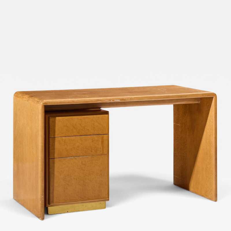 Milo Baughman Milo Baughman for Thayer Coggin Mid Century Birdseye Maple and Brass Desk