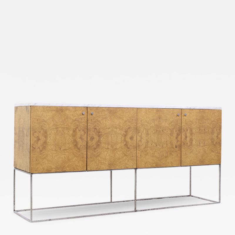 Milo Baughman Milo Baughman for Thayer Coggin Mid Century Burlwood Chrome and Marble Credenza