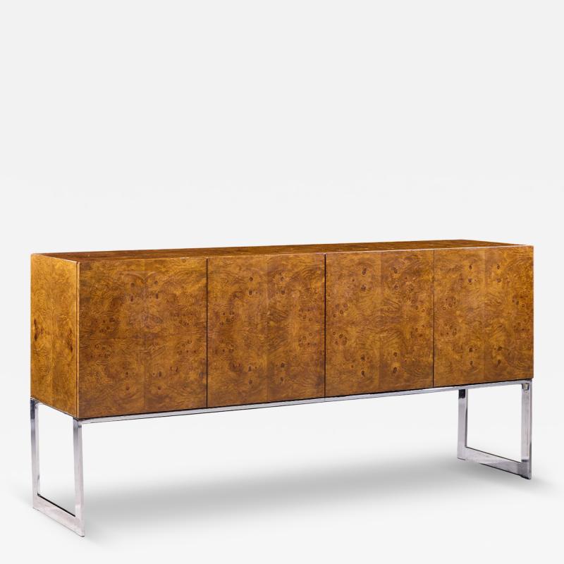 Milo Baughman Milo Baughman for Thayer Coggin Mid Century Burlwood and Chrome Credenza