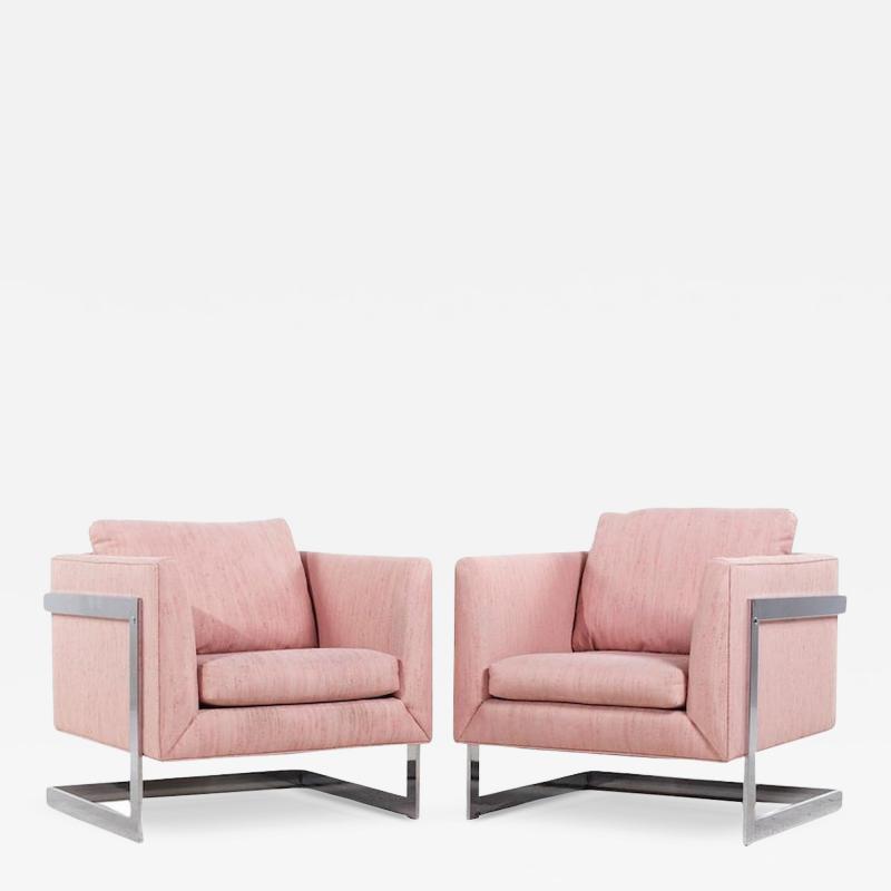 Milo Baughman Milo Baughman for Thayer Coggin Mid Century Chrome Lounge Chairs Pair