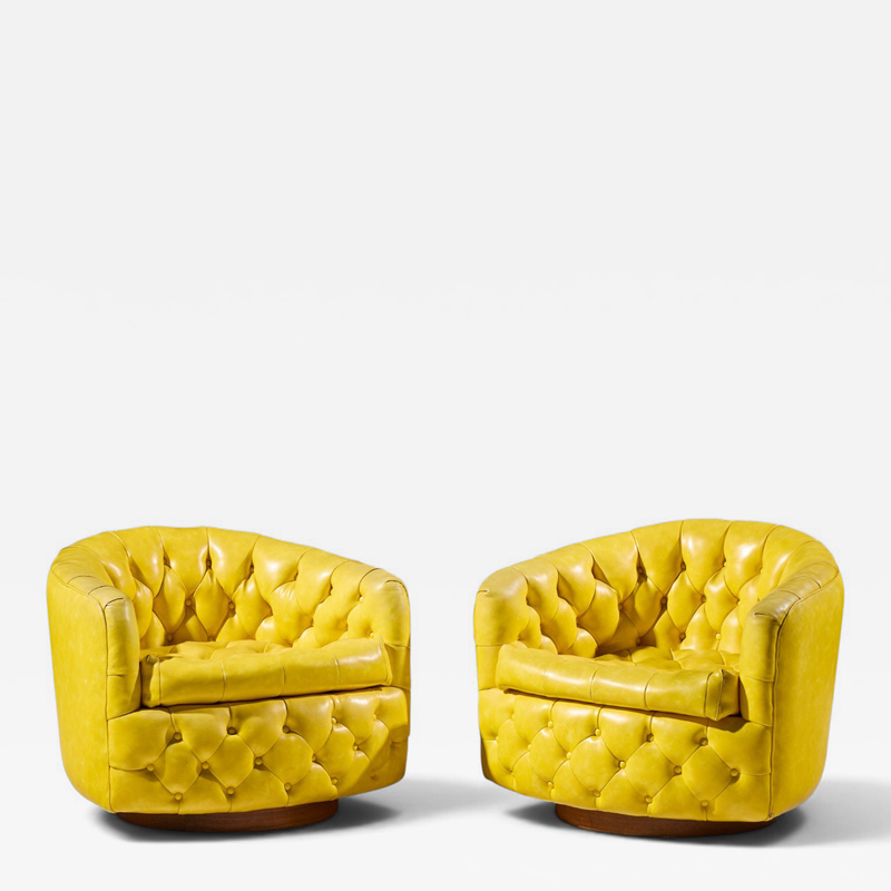 Milo Baughman Milo Baughman for Thayer Coggin Mid Century Tufted Swivel Lounge Chairs Pair