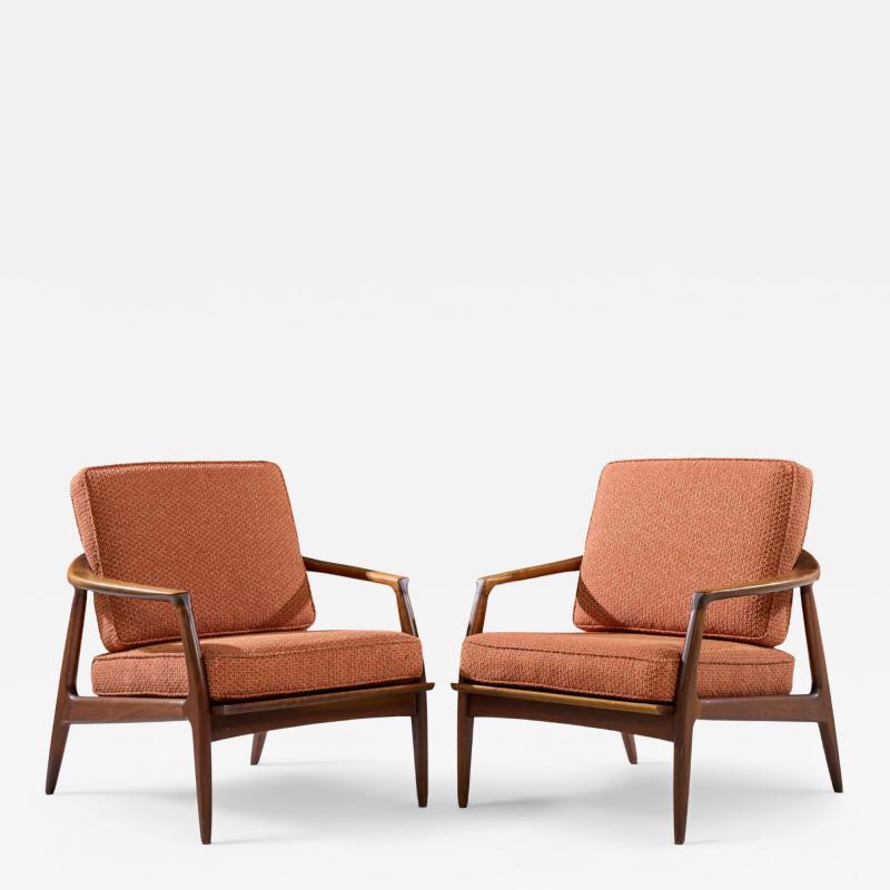Milo Baughman Milo Baughman for Thayer Coggin Mid Century Walnut Lounge Chairs Pair