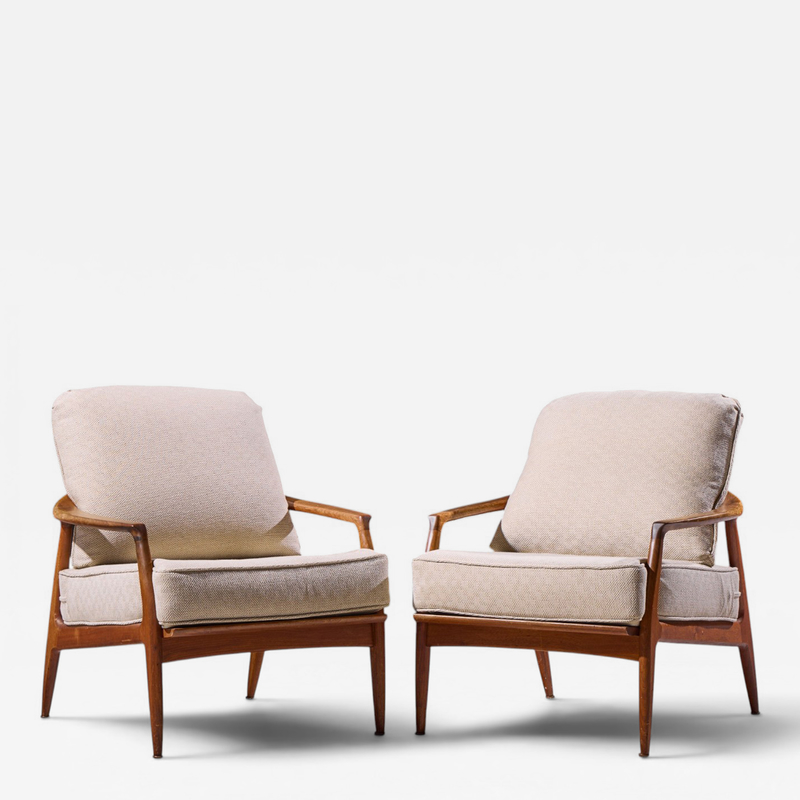 Milo Baughman Milo Baughman for Thayer Coggin Mid Century Walnut Lounge Chairs Pair