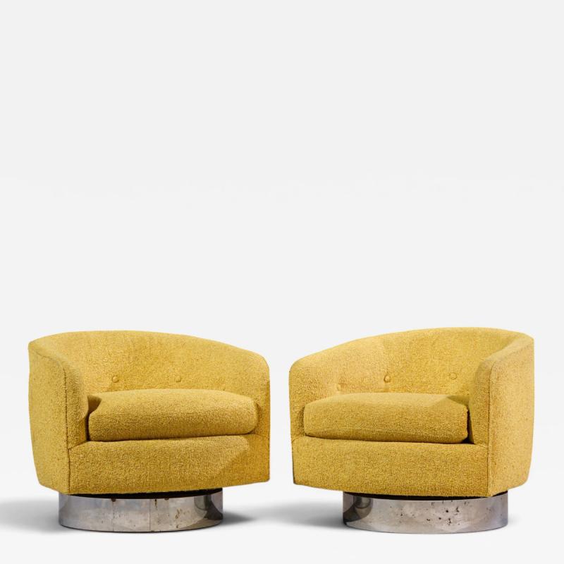 Milo Baughman Milo Baughman for Thayer Coggin Roxy Chrome Barrel Swivel Lounge Chairs Pair