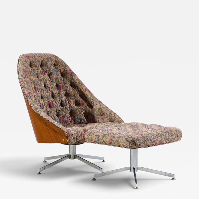 Milo Baughman Milo Baughman for Thayer Coggin Walnut and Chrome Tufted Lounge Chair Ottoman