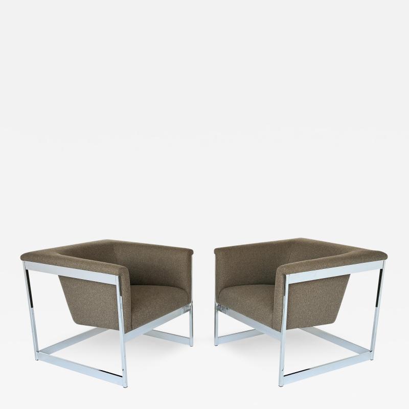 Milo Baughman Pair Milo Baughman Chrome Cube Lounge Chairs