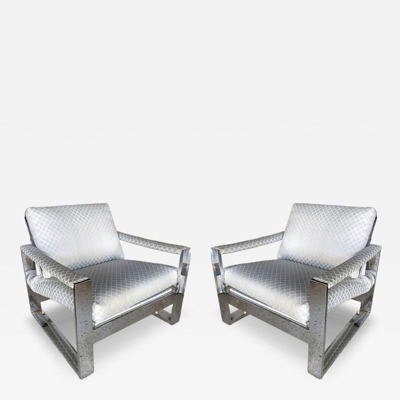 Milo Baughman Pair Of American Modern Chrome and Fabric Lounge chairs Milo Baughman