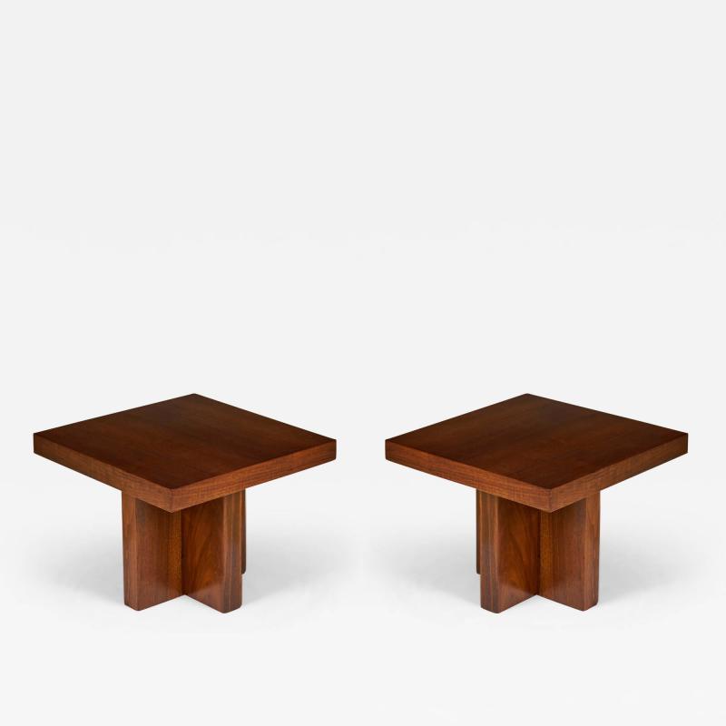 Milo Baughman Pair Of Milo Baughman American Mid Century Walnut Cruciform Base Side End Tables