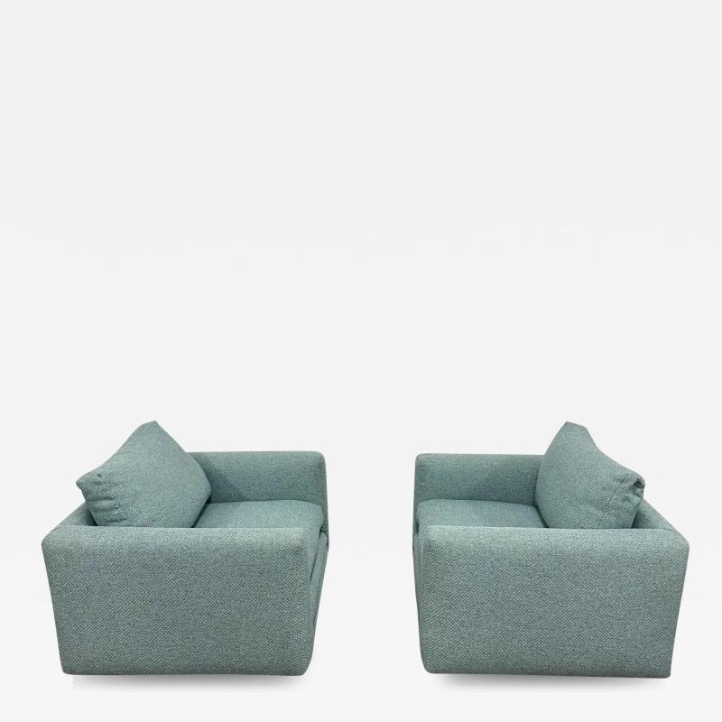 Milo Baughman Pair Teal Milo Baughman Style Mid Century Modern Lounge Chairs Swivel Square