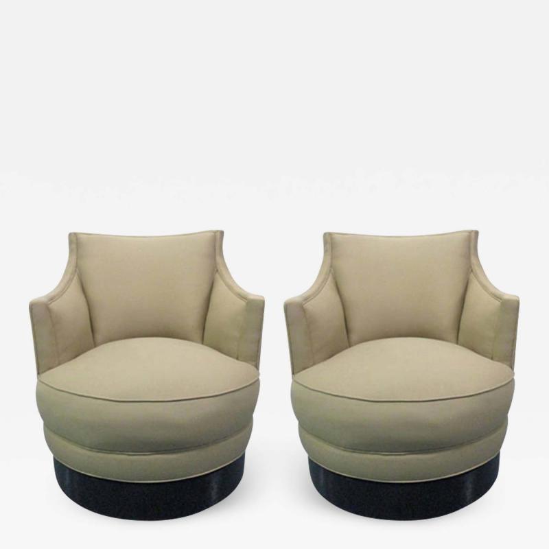 Milo Baughman Pair Upholstered Swivel Chairs style of Milo Baughman