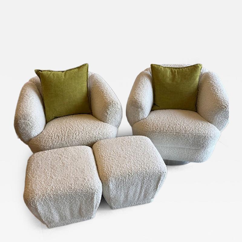 Milo Baughman Pair of American Lounge Chairs with Matching Ottomans by Milo Baughman c 1990