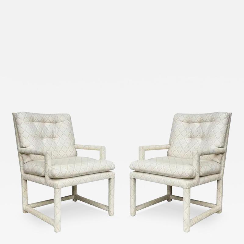 Milo Baughman Pair of Mid Century Modern Milo Baughman Style Parsons Lounge Armchairs in Beige