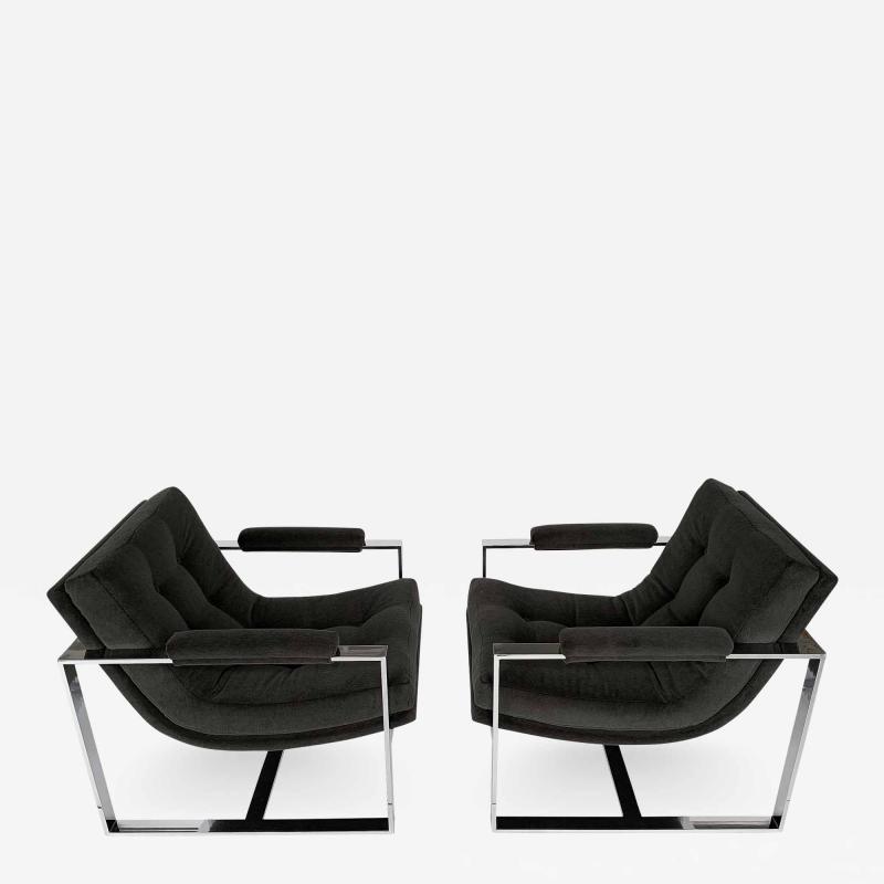 Milo Baughman Pair of Milo Baughman Chrome Scoop Lounge Chairs