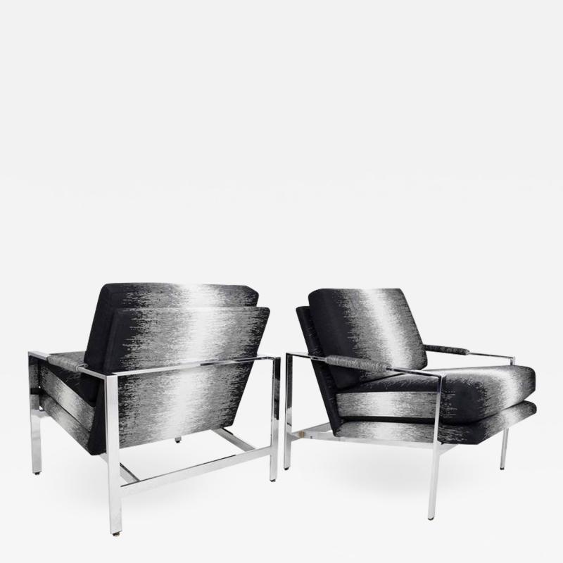 Milo Baughman Pair of Milo Baughman Lounge Chairs in New Upholstery by Romo