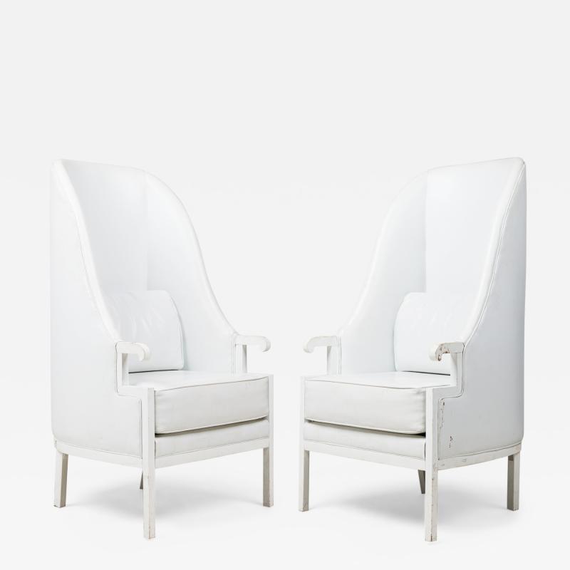 Milo Baughman Pair of Milo Baughman Mid Century Modern High Back White Wing Armchairs