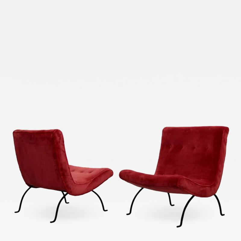 Milo Baughman Pair of Milo Baughman Scoop Lounge Chairs in Missoni Velvet and Wrought Iron