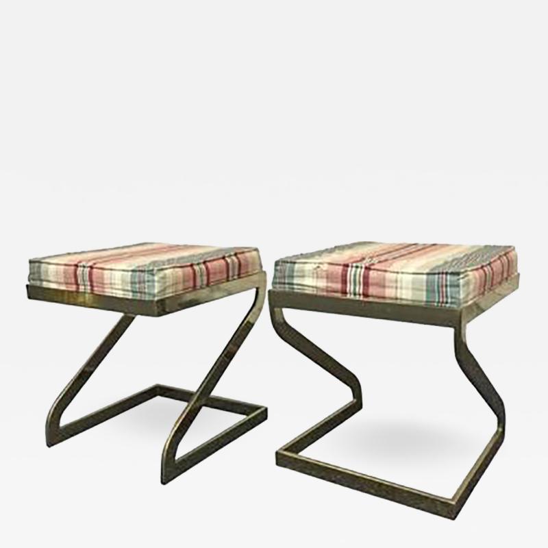 Milo Baughman Pair of Milo Baughman Stools or Benches with Polished Brass Bases