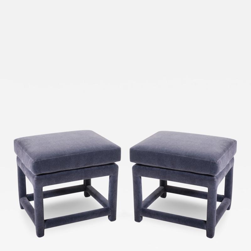 Milo Baughman Pair of Milo Baughman Style Parsons Ottomans Gray Velvet