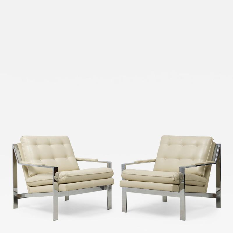 Milo Baughman Pair of Milo Baughman for Thayer Coggin Chrome Leather Upholstered Armchairs