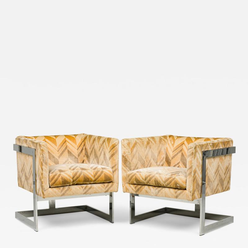 Milo Baughman Pair of Milo Baughman for Thayer Coggin Chrome and Beige T Bar Armchairs