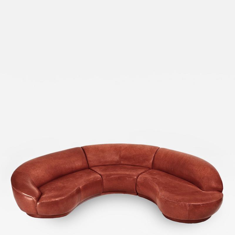 Milo Baughman Red Leather Sectional Sofa