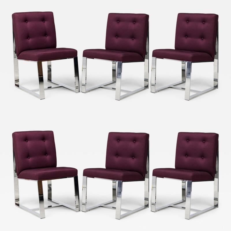 Milo Baughman Set of 10 Milo Baughman Polished Steel and Purple Upholstered Side Chairs
