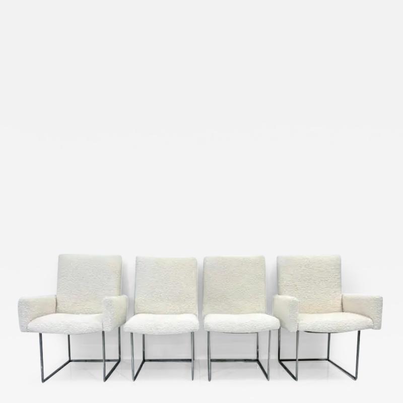 Milo Baughman Set of 4 Milo Baughman Thin Line Dining Chairs in Ivory Boucle 1970s