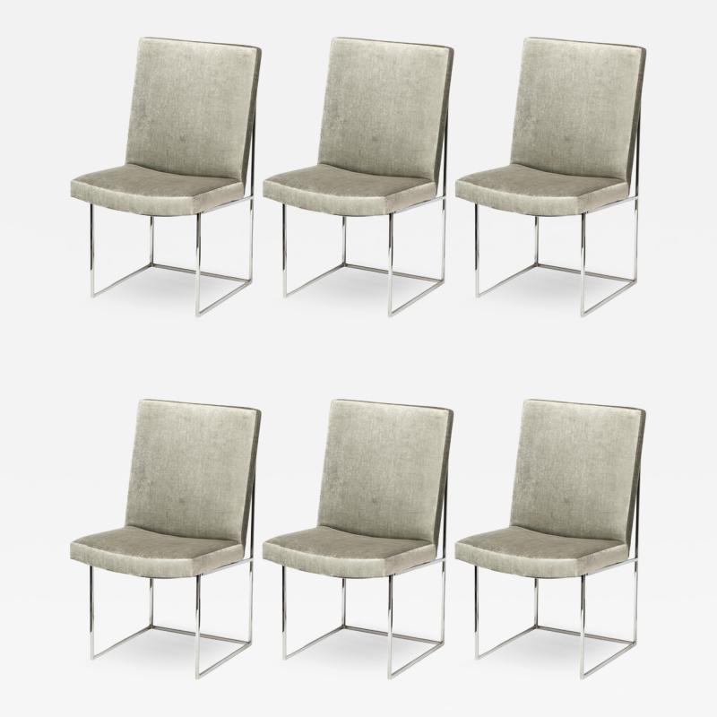Milo Baughman Set of Six Mid Century Chrome and Platinum Velvet Dining Chairs by Milo Baughman