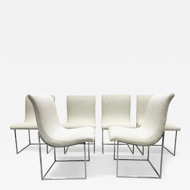 Milo Baughman Set of Six Milo Baughman Scoop Upholstered and Chrome Dining Chairs