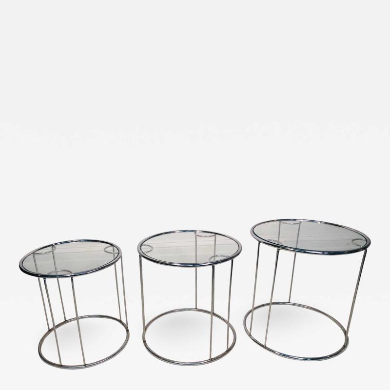 Milo Baughman Set of Three Chrome Nesting Tables in the Manner of Milo Baughman