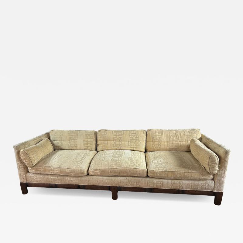 Milo Baughman Stunning Milo Baughman style Tuxedo Sofa Walnut Jack Lenor Larsen Fabric