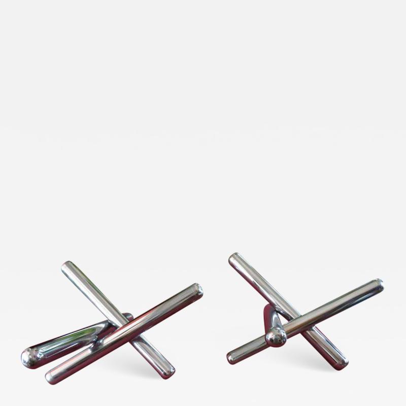 Milo Baughman Stunning Pair of Chrome Jax Coffee Tables Mid Century Modern