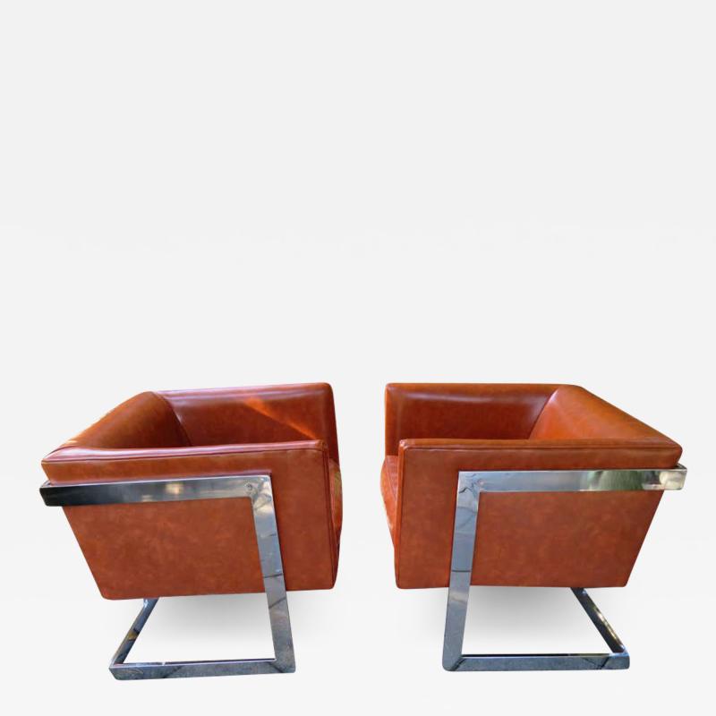 Milo Baughman Stunning Pair of Signed Milo Baughman Thayer Coggin Chrome Cube Chairs Modern