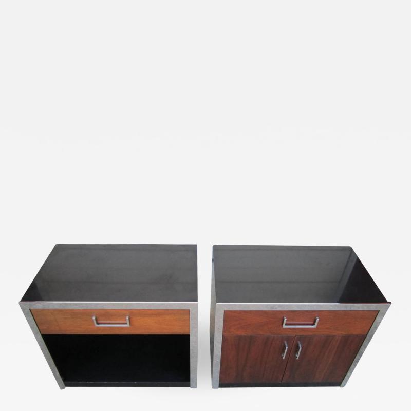 Milo Baughman Two Milo Baughman Rosewood Chrome and Black Lacquer Night Stands