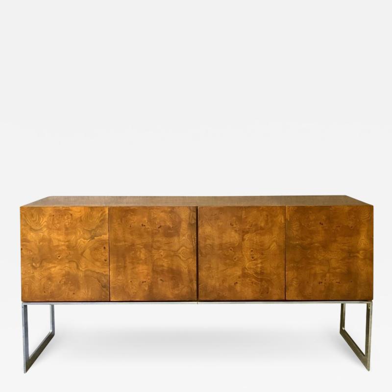 Milo Baughman Vintage Burl Wood Chrome Credenza by Milo Baughman Thayer Coggin Mid Century