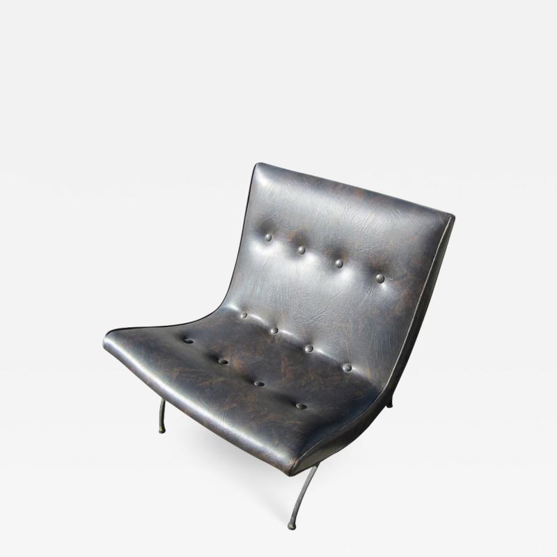 Milo Baughman Vintage Dark Brown Patina Leather Scoop Chair by Milo Baughman
