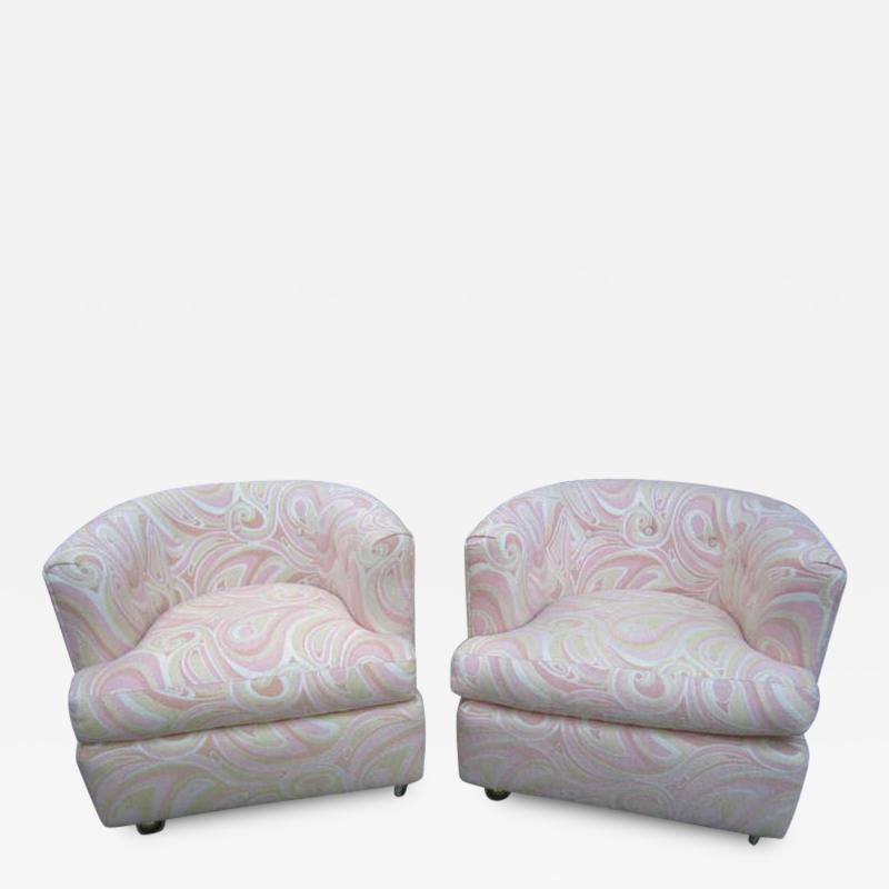 Milo Baughman Wonderful Pair Pucci Barrel Back Rolling Milo Baughman Style Lounge Chairs